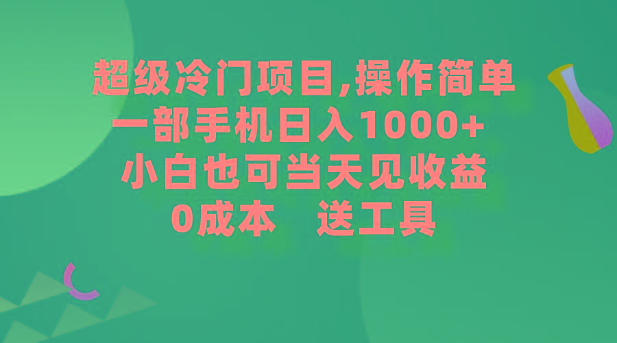 (9291期)超级冷门项目,操作简单，一部手机轻松日入1000+，小白也可当天看见收益-优优云网创
