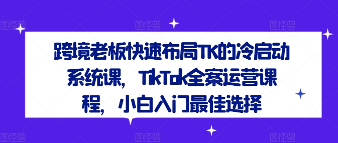 跨境老板快速布局TK的冷启动系统课，TikTok全案运营课程，小白入门最佳选择-优优云网创