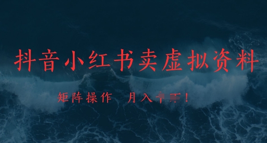 抖音小红书卖虚拟资料，市场需求一直存在，矩阵操作，月入1w+-优优云网创