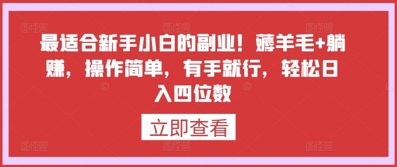 最适合新手小白的副业！薅羊毛+躺赚，操作简单，有手就行，轻松日入四位数【揭秘】-优优云网创