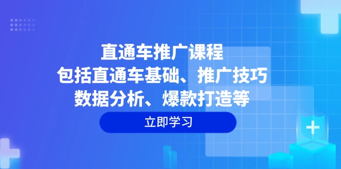 直通车推广课程：包括直通车基础、推广技巧、数据分析、爆款打造等-优优云网创