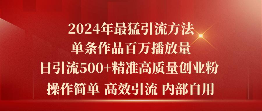 2024年最猛暴力引流方法，单条作品百万播放 单日引流500+高质量精准创业粉-优优云网创
