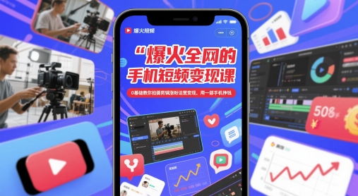 爆火全网的手机短视频变现课，0基础教你拍摄剪辑涨粉运营变现，用一部手机挣钱-优优云网创