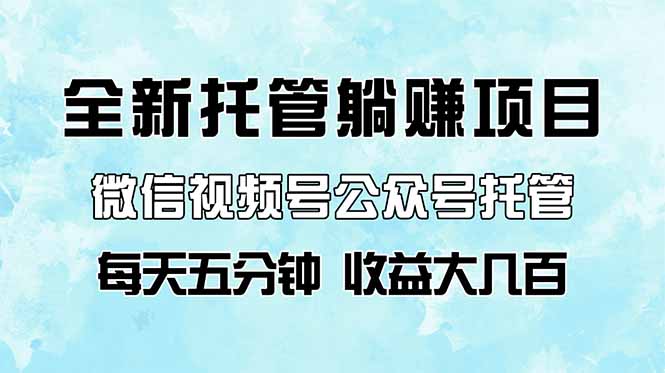 全新托管躺赚项目，微信视频号公众号托管代运营，每天五分钟，收益大几百-优优云网创
