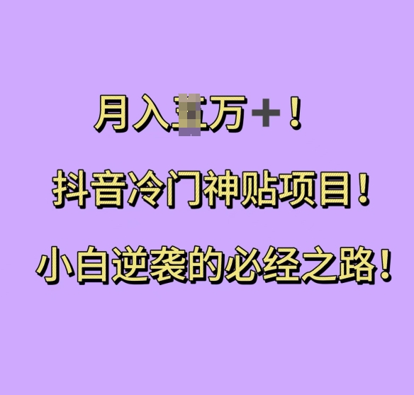 抖音冷门神贴项目，小白逆袭的必经之路，月入过W【揭秘】-优优云网创