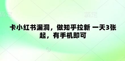 卡小红书漏洞，做知乎拉新 一天3张起，有手机即可-优优云网创