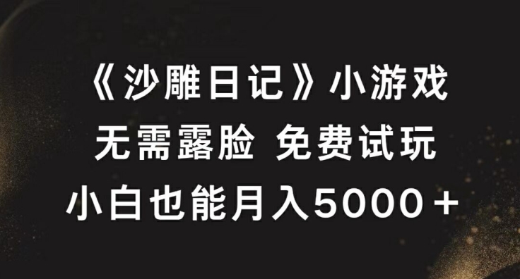《沙雕日记》小游戏，无需露脸免费试玩，小白也能月入5000+【揭秘】-优优云网创