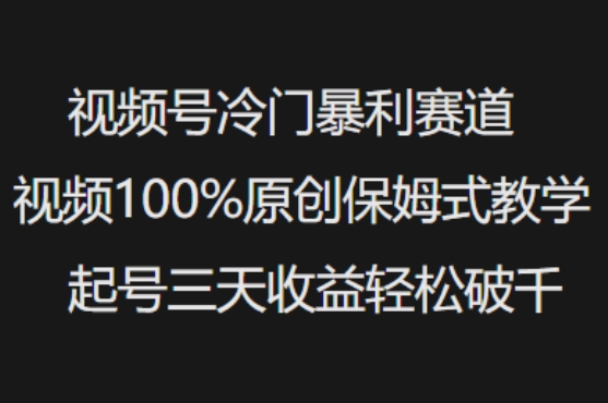 视频号冷门暴利赛道视频100%原创保姆式教学起号三天收益轻松破千-优优云网创