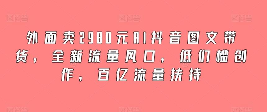外面卖2980元AI抖音图文带货，全新流量风口，低们槛创作，百亿流量扶持-优优云网创
