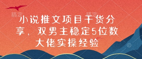 小说推文项目干货分享，双男主稳定5位数大佬实操经验-优优云网创