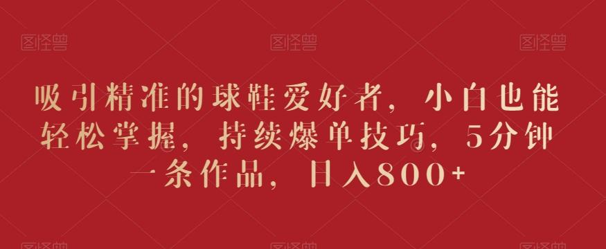 吸引精准的球鞋爱好者，小白也能轻松掌握，持续爆单技巧，5分钟一条作品，日入800+【揭秘】-优优云网创
