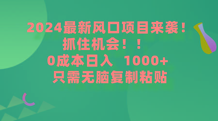 (9899期)2024最新风口项目来袭，抓住机会，0成本一部手机日入1000+，只需无脑复…-优优云网创