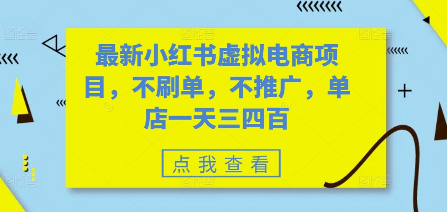 最新小红书虚拟电商项目，不刷单，不推广，单店一天三四百-优优云网创