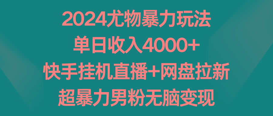 2024尤物暴力玩法 单日收入4000+快手挂机直播+网盘拉新 超暴力男粉无脑变现-优优云网创