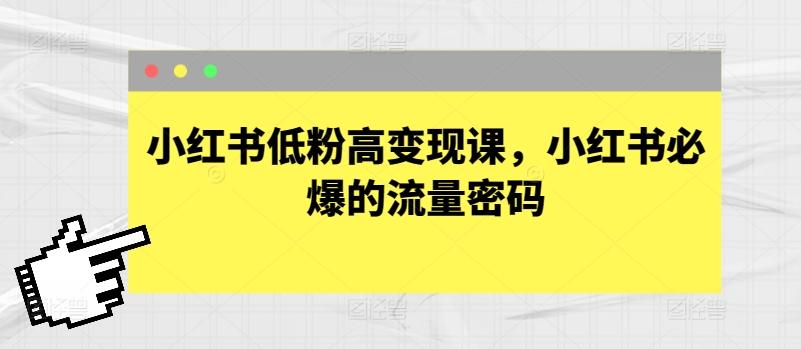 小红书低粉高变现课，小红书必爆的流量密码-优优云网创