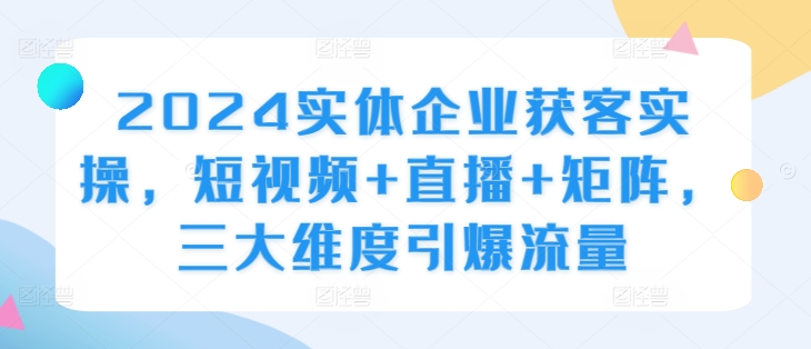 2024实体企业获客实操，短视频+直播+矩阵，三大维度引爆流量-优优云网创