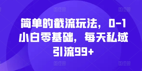 简单的截流玩法，0-1小白零基础，每天私域引流99+【揭秘】-优优云网创