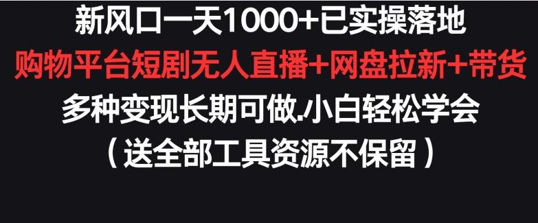 新风口一天1000+已实操落地购物平台短剧无人直播+网盘拉新+带货多种变现长期可做【揭秘】-优优云网创