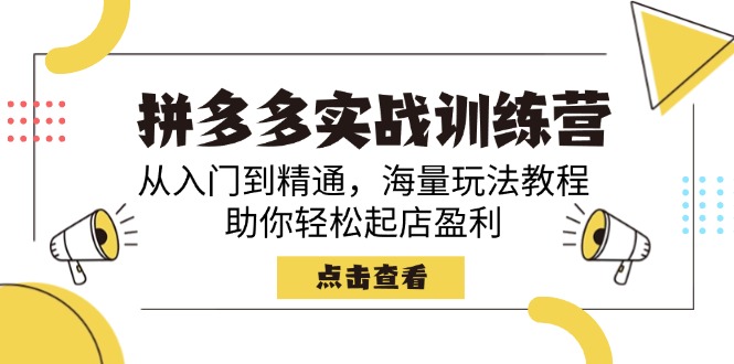 拼多多实战训练营，从入门到精通，海量玩法教程，助你轻松起店盈利-优优云网创