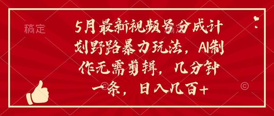 5月最新视频号分成计划野路暴力玩法，ai制作，无需剪辑。几分钟一条，…-优优云网创