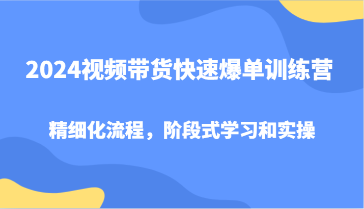 2024视频带货快速爆单训练营，精细化流程，阶段式学习和实操-优优云网创