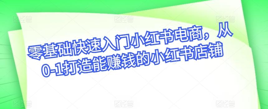 零基础快速入门小红书电商，从0-1打造能赚钱的小红书店铺-优优云网创