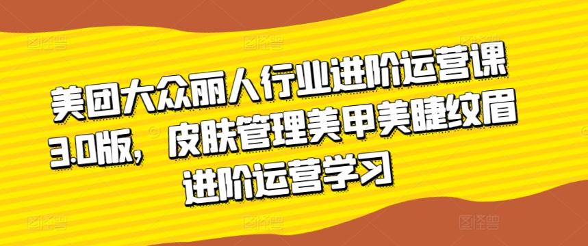 美团大众丽人行业进阶运营课3.0版，皮肤管理美甲美睫纹眉进阶运营学习-优优云网创