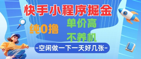 快手小程序掘金，纯0撸，单价高不养机 利用空闲时间做一做，一天好几张【揭秘】-优优云网创