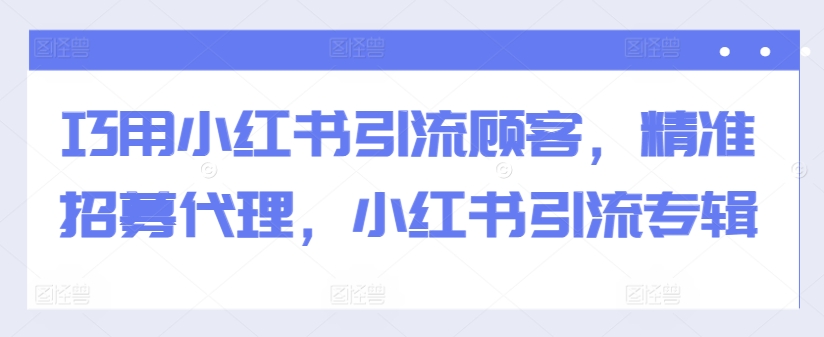 巧用小红书引流顾客，精准招募代理，小红书引流专辑-优优云网创
