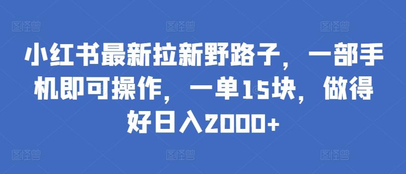 小红书最新拉新野路子，一部手机即可操作，一单15块，做得好日入2000+【揭秘】-优优云网创
