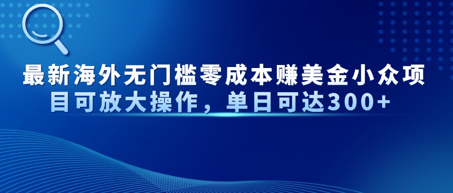 最新海外无门槛零成本赚美金小众项目可放大操作，单日可达300+-优优云网创