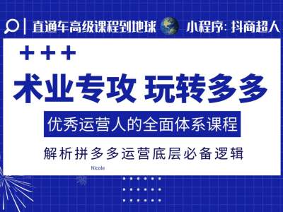 术业专攻玩转多多，优秀运营人的全面体系课程，解析拼多多运营底层必备逻辑-优优云网创