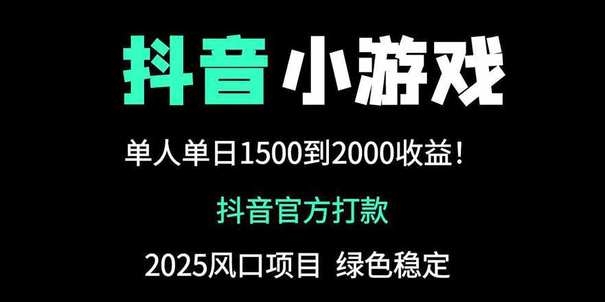 抖音官方小游戏2025全网最新玩法，暴利赚钱项目，单机日入2000+-优优云网创
