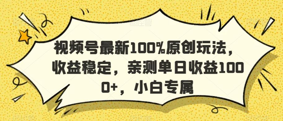 视频号最新100%原创玩法，收益稳定，亲测单日收益1000+，小白专属【揭秘】-优优云网创