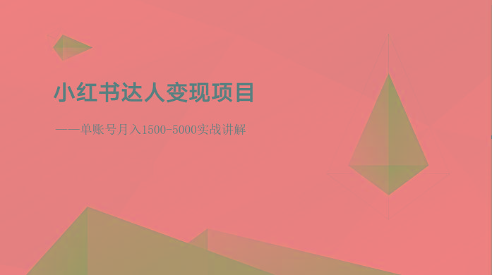 小红书达人变现项目：单账号月入1500-3000实战讲解-优优云网创