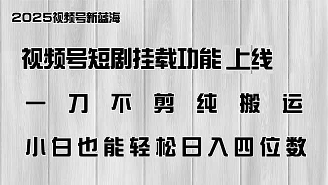 视频号短剧挂载功能上线，一刀不剪纯搬运，小白也能轻松日入四位数-优优云网创