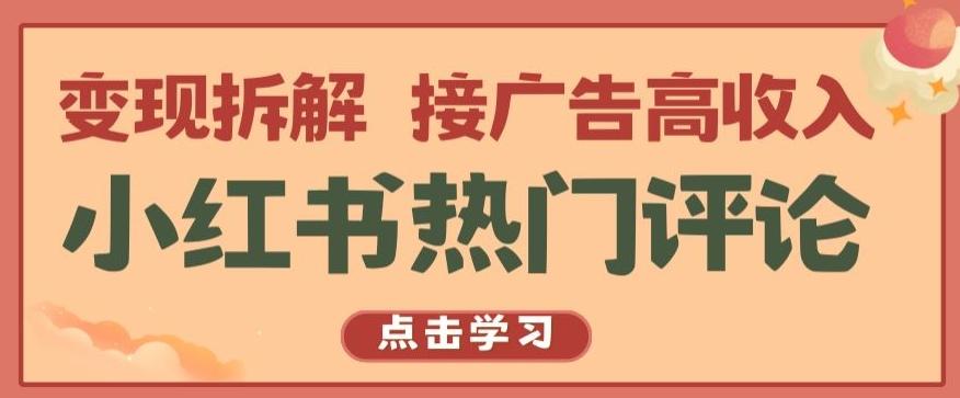小红书热门评论，变现拆解，接广告高收入【揭秘 】-优优云网创