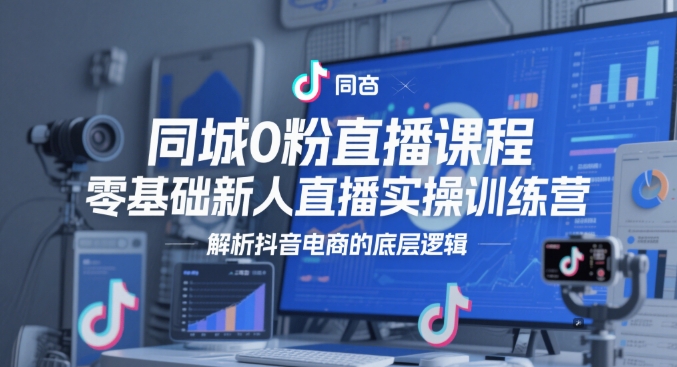 同城0粉直播课程，零基础新人直播实操训练营，解析抖音电商的底层逻辑-优优云网创