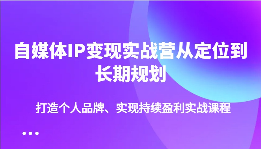 自媒体IP变现实战营从定位到长期规划，打造个人品牌、实现持续盈利实战课程-优优云网创