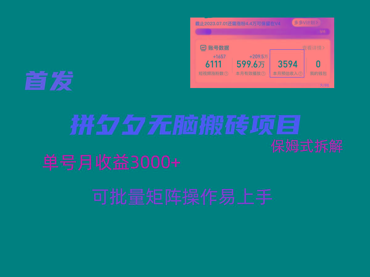拼夕夕无脑搬砖，单号稳定收益3000+，保姆式拆解-优优云网创