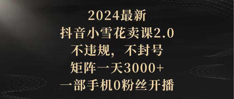 (9639期)2024最新抖音小雪花卖课2.0 不违规 不封号 矩阵一天3000+一部手机0粉丝开播-优优云网创
