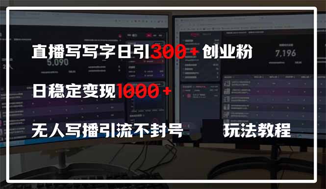 直播写写字日引300+创业粉，日稳定变现600+无人写播引流不封号，玩法教程-优优云网创