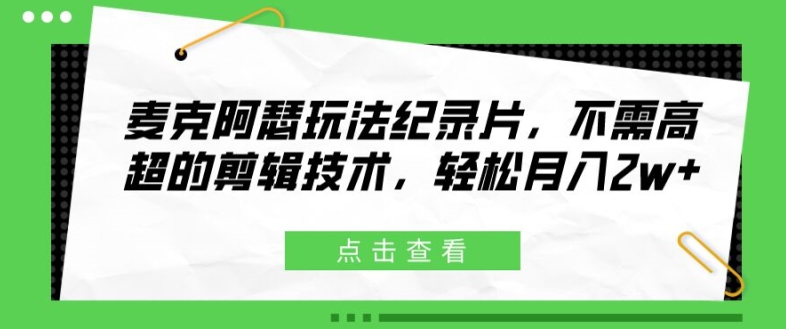 麦克阿瑟玩法纪录片，不需高超的剪辑技术，轻松月入2w+【揭秘】-优优云网创