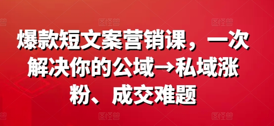 爆款短文案营销课，一次解决你的公域→私域涨粉、成交难题-优优云网创