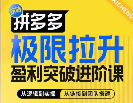 拼多多极限拉升盈利突破进阶课，​从算法到玩法，从玩法到团队搭建，体系化系统性帮助商家实现利润提升-优优云网创