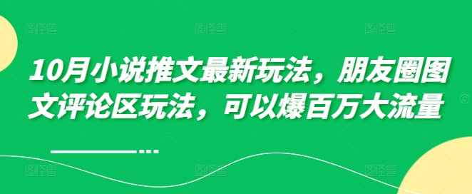 10月小说推文最新玩法，朋友圈图文评论区玩法，可以爆百万大流量 -优优云网创