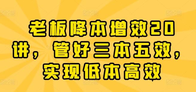 老板降本增效20讲，管好三本五效，实现低本高效-优优云网创