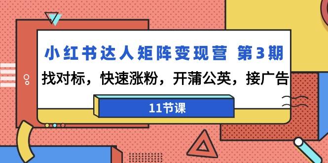 小红书达人矩阵变现营 第3期，找对标，快速涨粉，开蒲公英，接广告-11节课-优优云网创