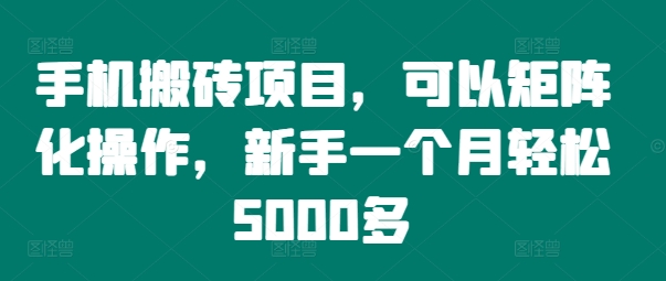 手机搬砖项目，可以矩阵化操作，新手一个月轻松5000多-优优云网创