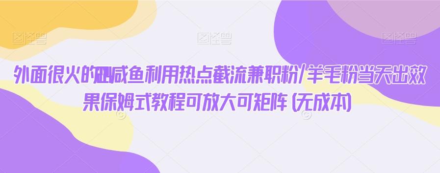 外面很火的2024咸鱼利用热点截流兼职粉/羊毛粉当天出效果保姆式教程可放大可矩阵(无成本)-优优云网创